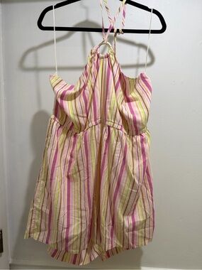 Striped Summer Halter/Cover Up Romper in Pink, Yellow & White